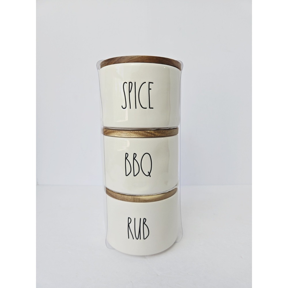 Rae Dunn stacking canister‎ set Spice BBQ Rub NEW kitchen wooden lid